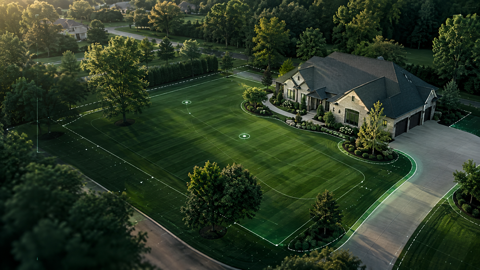 Aerial view of a lawn property
